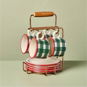 Hearth & Hand 9 PC Stoneware Reactive Glaze Hot Cocoa Caddy w/ Mugs & Plates NEW